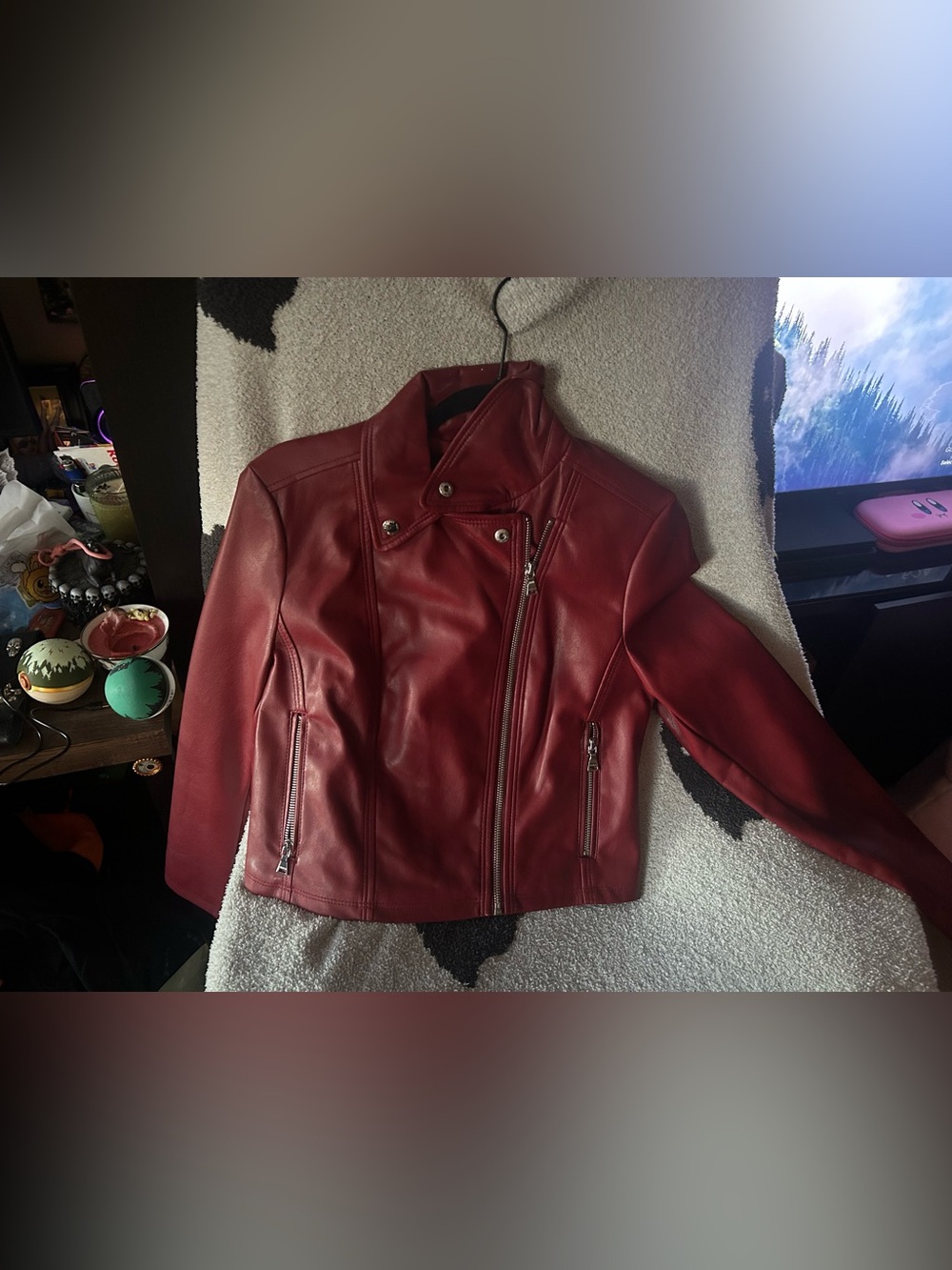 Express Red Vegan Leather Moto Jacket